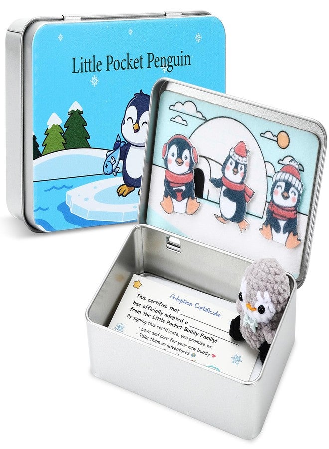 JULEASEL Little Pocket Penguin, Mini pengy in a Tin Box, Travel Buddy, Cute Penguin Collectible for Winter Decor, Friendship, Thoughtful Gifts - Image 1